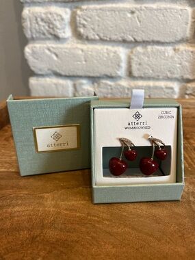 New Atterri Cherry Drop Earrings, Cubic Zirconia, Lead Safe, Nickel Free